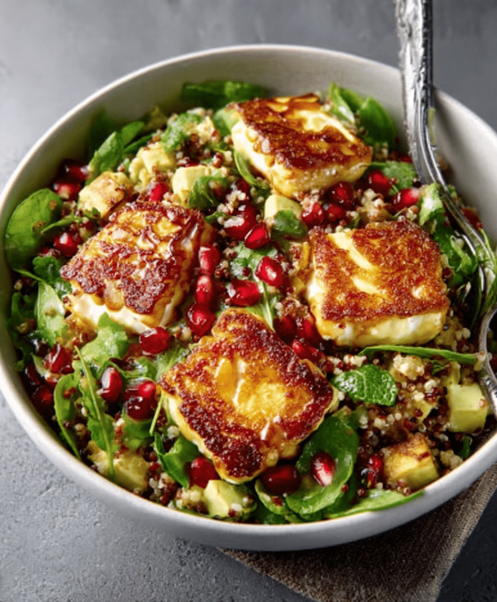 Crispy Halloumi & Pomegranate Grain Salad