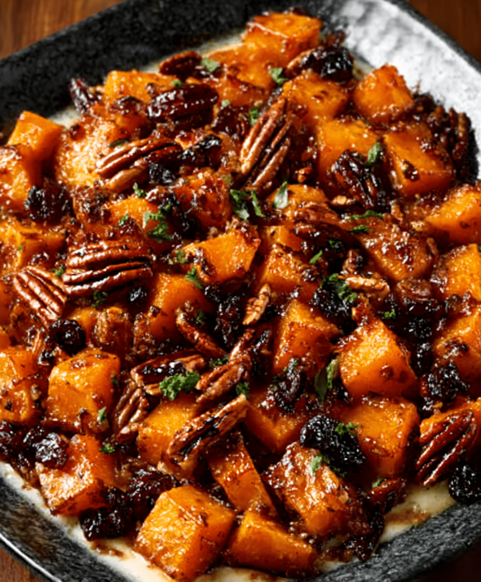 Miso Maple Glazed Butternut Squash with Pecans