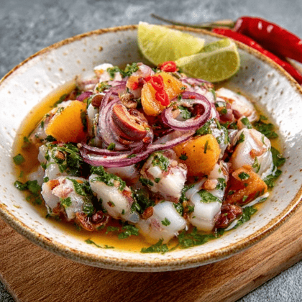 Sea Bass Ceviche with Nectarine and Cilantro