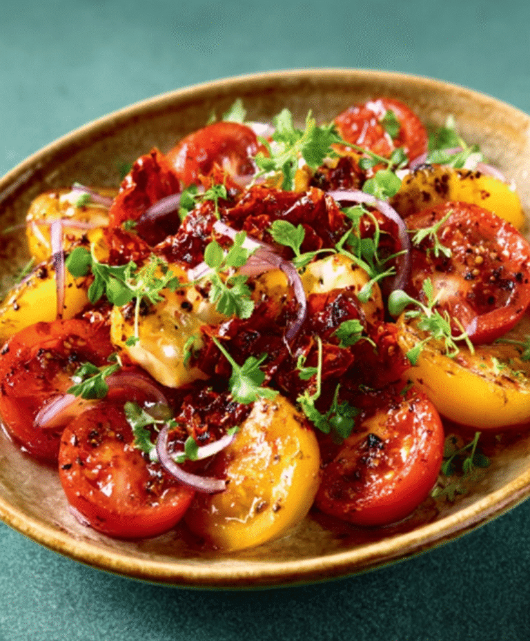Tomato, Chilli Crisp & Crème Fraîche Salad