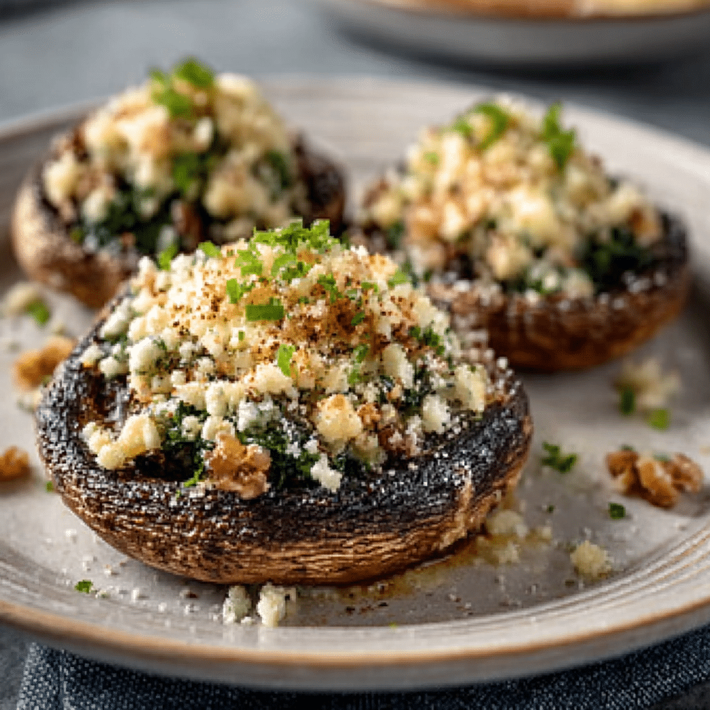 Grilled Portobello Caps with Blue Cheese Crumble