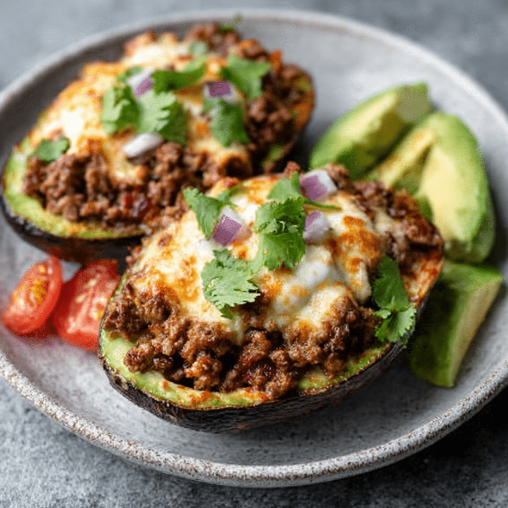 Keto Baked Avocado Boats with Spiced Mince
