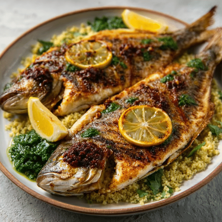 Grilled Sea Bass with Sumac Butter & Lemon Couscous