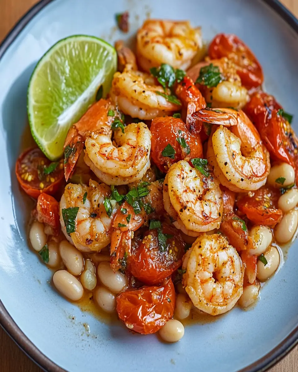 Garlicky Sautéed Shrimp with Creamy White Beans and Blistered Tomatoes First Image First Image