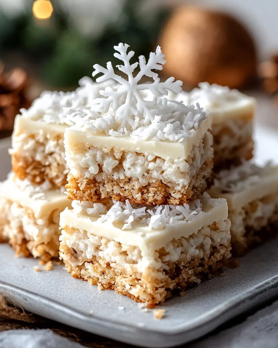 Coconut White Chocolate Snowflake Crunch Bars First Image First Image