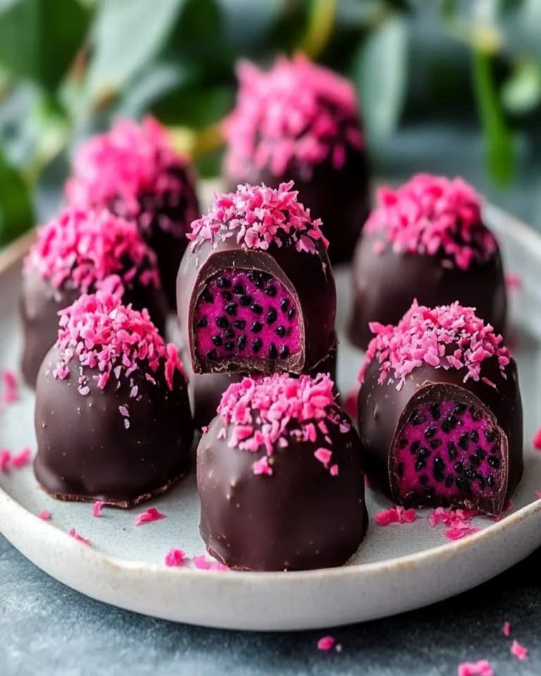Vibrant Dark Chocolate Dragon Fruit Coconut Treats First Image First Image