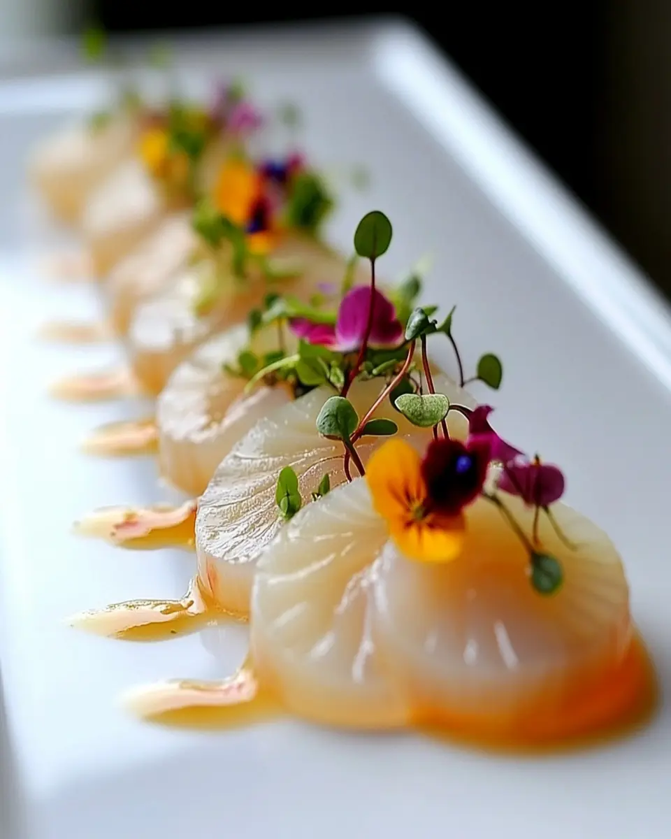 Scallop Crudo with Beef Fat Vinaigrette First Image First Image