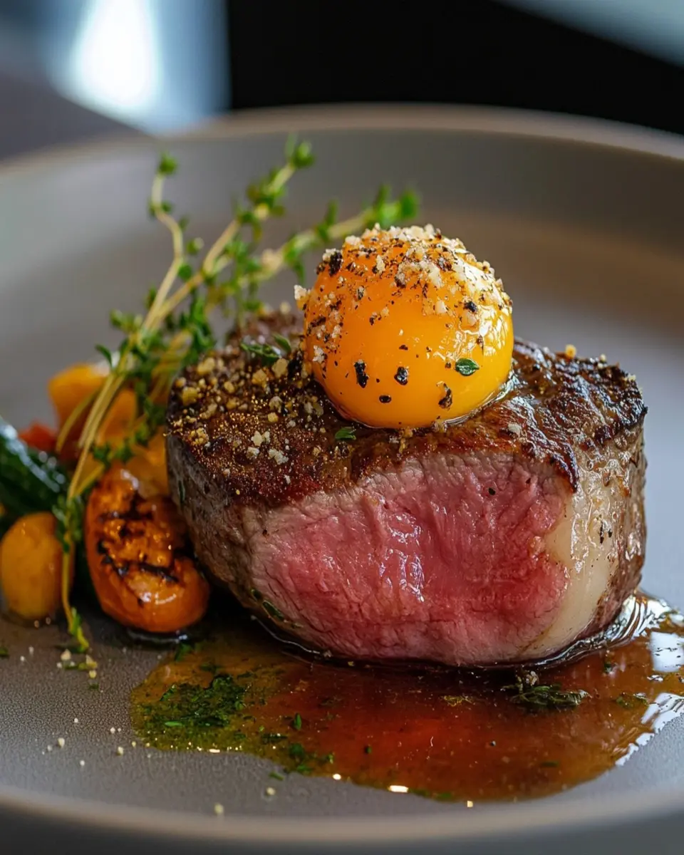 Salted Duck Egg Yolk Crumble over Steak First Image First Image