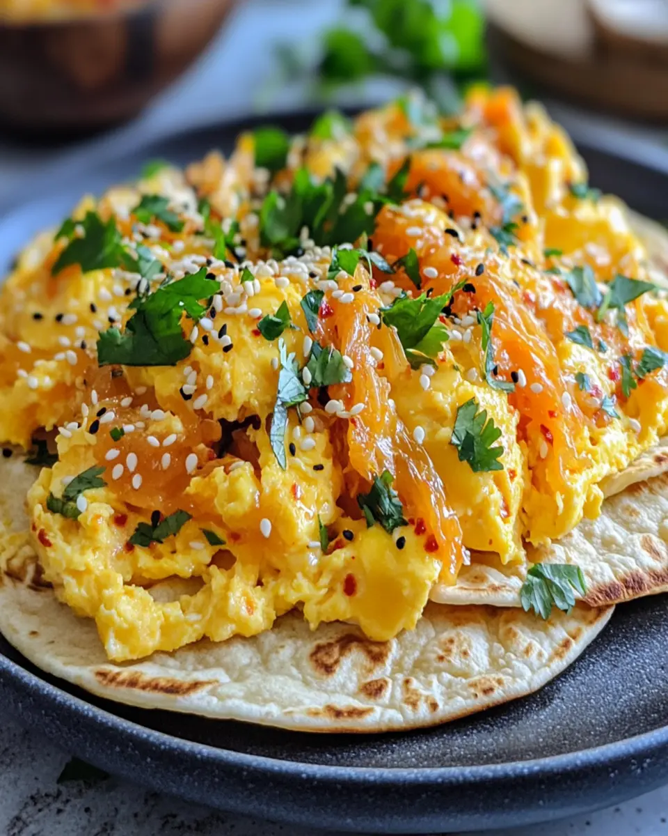 Kimchi Cheddar Tortilla Eggs First Image First Image