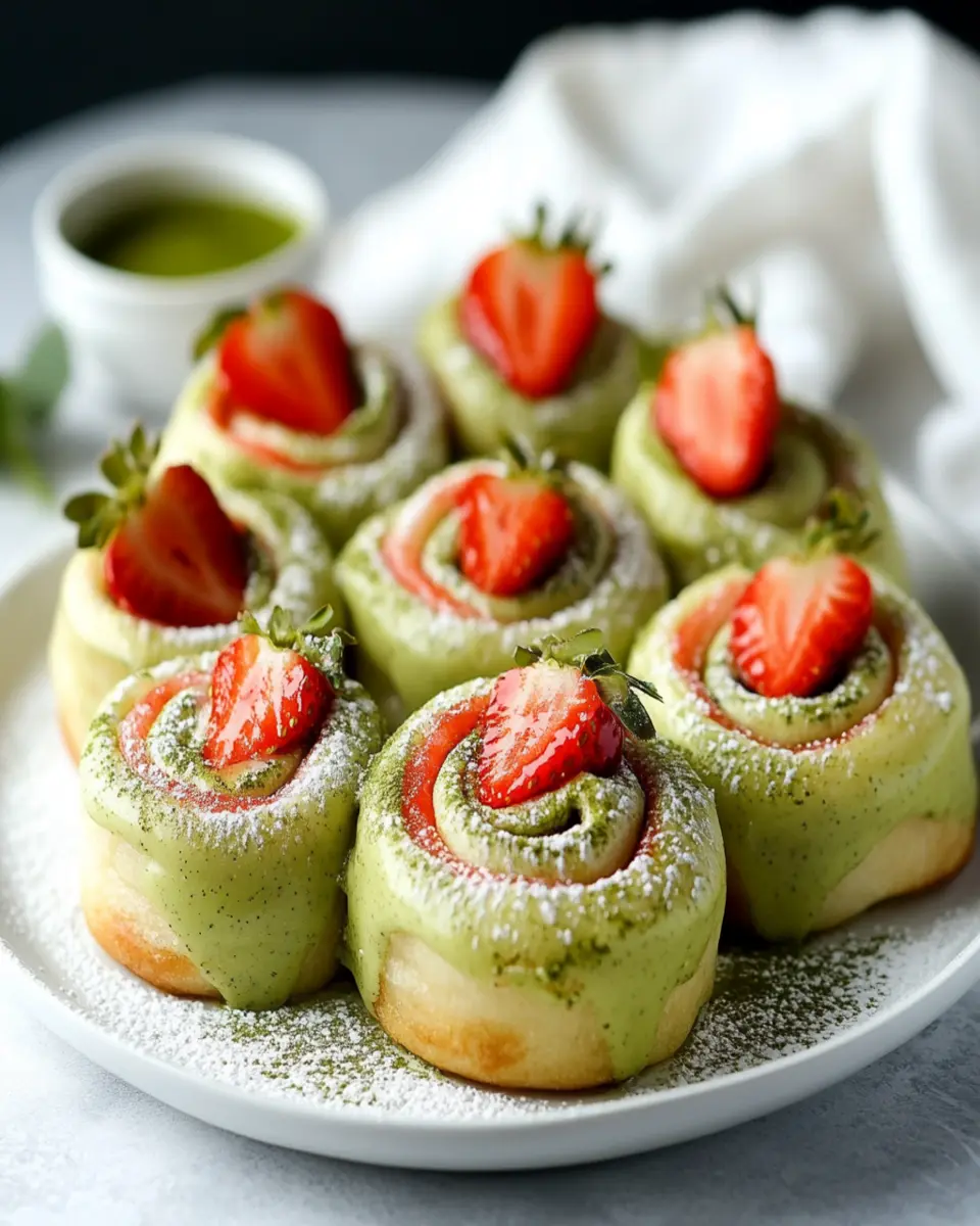 Strawberry Matcha Latte Rolls with Soft Dough and Creamy Filling First Image First Image